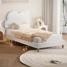 Oikiture Bed Frame Single Size Cloud Kids Bed Frame White Leather