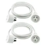 2PK Sansai 2m Piggyback Power Extension Cord/Lead AU 3-Pin 10A/2400W Home/Office