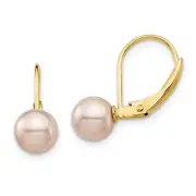 14k Yellow Gold Madi K 6-7mm Pink Round FW Cultured Pearl Leverback Earrings