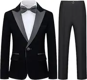 [Weiluka] Boys Velvet Suits 2 Pieces Tuxedo Kids Blazer Jacket Pants Formal Ring Bearer Outfit for Wedding Party Prom