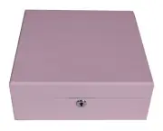 PINK WOOD JEWELRY BOX STORAGE ORGANIZER CASE MULTIPLE COMPARTMENTS VANITY