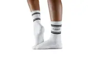 TRNR Crew Grip Socks - White / Black Pinstripe (S / M)