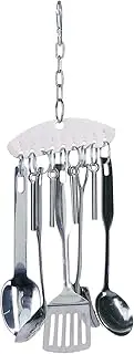 Bird Chew Toy for Parrot, Stainless Steel Parrot Bird Spoon Ring Toy, Durable Gnawing Scoops Toy for Conures, Finches, Cockatoos, Budgies, Lovebirds, Interactive Hanging Bird Toys for Fun and Exercise