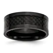 Men's 9mm Black Plated Titanium & Carbon Fiber Flat Comfort Fit Band