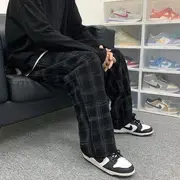Plaid Wide-Leg Corduroy Pants Black - 2XL