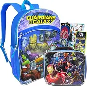 Guardians of the Galaxy Backpack with Avengers Lunch Box Set - Bundle of 16” Guardians Bag, Avengers Lunch Bag, Stickers, More | Marvel Backpack, Avengers Lunch Box, Guardians of the Galaxy Backpack