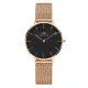 【Daniel Wellington 】Petite Melrose黑面玫金米蘭帶 DW00100161