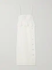 [Kika Vargas] Kika Vargas - Leymah Topstitched Ruffled Cotton-poplin Peplum Midi Dress - White - large large White