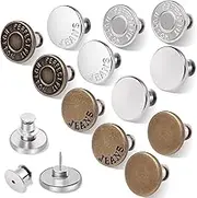 Ceryvop 12 Sets Reusable Metal Button Pins for Loose Jeans, No Sew & No Tools Instant Replacement Snap Tack Pant Button Tightener