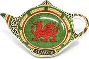 Wales Tea Bag Holder Porcelain - Welsh Red Dragon Cymru Tea Bag Saucer Scottish Green Coaster Gift/Ireland Teapot Shaped Resting Caddy Saucer/Made of New Bone China Diameter 4"/10cm