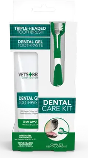 VET'S BEST Dental Care Kit For Dogs (Triple Headed Toothbrush + Gel Toothpaste)