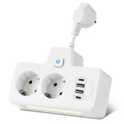 EU Power Strip Wall Socket Expansion Plug with 2 AC+2USB-A+2Type-C PD QC3.0 Fast Charging Multitap USB Charger