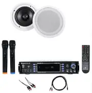 Rockville RPA70WBT Bluetooth Karaoke Amp/Mixer+(2) 8" Ceiling Speakers+Mics
