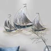 Metal 3D Wall Art Hanging Sculpture Mediterranean Style Marine Theme Sailing Home Decor Interior Decorative for Living Room Bedroom Office
