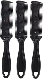 Healeved 3Pcs Double Sided Hair Cutter Comb Plastic Hair Scissors Trimmer for DIY Haircuts Stainless Steel Razor for Long and Short Hair for Home Use Black