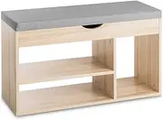 Shoes Bench, FOME Entryway Shoe Storage Organizer with Cushion Padded Seat Shoe Wearing Bench Seat Storage 2 Tier Shoe Rack 1 Hidden Compartment for Entryway Bathroom Living Room