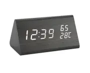 Triangle wooden clock creative voice control digital display temperature and humidity alarm clock black