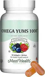 Maxi Health Omega Yums 1000 - Kid Friendly - Fruity Burst Flavor - 110 Softgel Capsules - Kosher