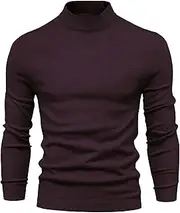 [Gsywaipei] Mens Half Turtleneck Knit Sweater Casual Solid Color Male Knitted Pullover Slim Fit Long Sleeve Knits Sweaters, Black Red, XL