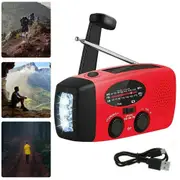 Portable Hand Crank Wind Up Solar USB Rechargeable FM AM Radio LED Lighting