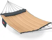 Lazy Daze Hammocks 12 FT Quilted Fabric Hammock with Curved Aluminium Spreaders Bar, Outside Double Thickened Hammock with Soft Pillow, Side Pocket 450 Lbs Capacity for Patio, Poolside, Khaki
