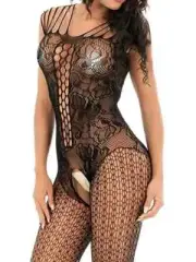 Sexy Black Fishnet Bodystocking Intimate High Stretch Bodysuit Sheer Babydoll US