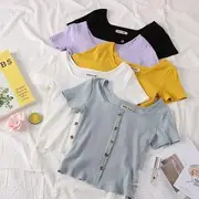 Square-Neck Button-Up Top Purple - One Size