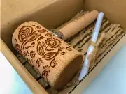Stodola Engraved Mini Rolling Pin With FOLK ROOSTER Pattern
