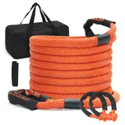 22.225mm x 9.1m Kinetic Recovery Tow Rope 13871kg, Heavy-Duty Off Road Snatch Strap, 2 Soft Shackles (18937kg) Extreme Duty 30% Elasticity Energy Snatch Strap Jeep Car Truck ATV UTV SUV