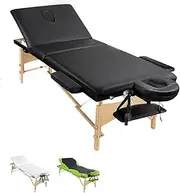 Zenses Massage Table Wooden 75cm Black Portable, Massages Therapy Bed, Folding 3 Fold Headrest Rectangle Chair Waxing Beauty Spa Beds Bounes Cover Covers Carry Bag