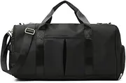 [Lopwin] Small Gym Bag for Women and Men, Workout Bag for Sports and Weekend Getaway, Waterproof Dufflebag with Shoe and Wet Clothes Compartments, Black