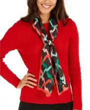 Echo Ribbon Curl Silk Oblong Scarf Women's Red Black Green White Christmas $45