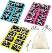 Metal Wire Puzzle Set of 24 with Pouch,Brain Teaser IQ Test Trick Toy for Party