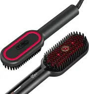 Hair Straightener Brush - Upgraded Ionic plus Straightening Brush with Dense Bri