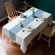 Tablecloth Rectangle Table Cover Linen Tablecloth Wrinkle-Free Dust-Proof 55x86 inch Blue (140x220 cm)