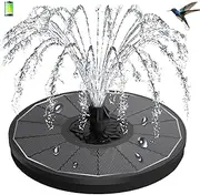 3.5W Solar Fountain with 2000mAh Battery - Work On Cloudy Days - Upgrade Glass Panel Solar Bird Bath Fountain, Hummingbird Water Feature Pump with 7 Nozzles, 4 Fixed Pipes for Garden, Pool
