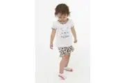 Girls PJS Size 0-2 White Meow Cat Print Short Sleeve Set Pyjamas
