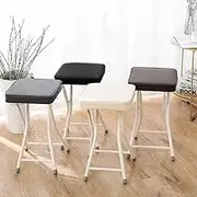 Square Padded Folding Stool PU Cushion Dorm Stool Backless, 20in Portable Breakfast Stool, Fold Up Chair for Adults and Kids(White)