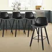 [ALFORDSON] Bar Stools 4X Wooden Counter Stool 65cm Seat Height Kitchen Dining Chair with Footrest and Adjustable Leg Levelers Vintage Leather Barstools for Home Bar Dining Room, All Black
