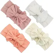 Pack of 4 Pink/White/Beige/Peach Headbands, Baby Girls, Gift, Hair Band, Cotton Headbands, Headbands, High Elastic, Hair Accessories, Soft, Bows Headbands, Newborn Toddler Baby Jewellery