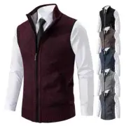 Men's Knitted Sleeveless Sweater Wool Velvet Zipper Cardigan Turn-down Pullovers