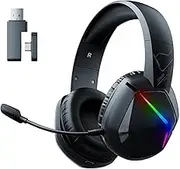 2.4G Bluetooth Wireless Gaming Headset, RGB Cool Lighting Over Ear Headphones, 1000mAh Noise Cancelling Stereo Gaming Headset with Detachable Microphone, Soft Earmuff, 45H Playtime