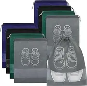 [Jiusely] Large Shoe Bags Travel Shoe Storage Bags 8pcs Portable Drawstring Dustproof Shoes Bags with Transparent Slot Shoes Packing Organizer for Daily Use and Travel, Black+navyblue+green+grey, Classic