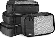 Amazon Basics Small Packing Cubes for Travel, Packing Organizers, 4-Piece-Set With Double Zipper Pulls and Mesh Top Panel, 100% Durable Polyester, Black, 28 x 17 x 8cm