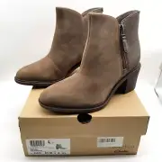 Clarks Scene Zip Leather Ankle Boots Dark Taupe Combi Sz 8.5 M Block Heel
