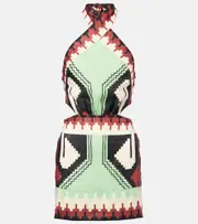 [Johanna Ortiz] Johanna Ortiz Printed halterneck linen minidress AU 16 multicoloured