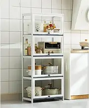 Kitchen Rack Storage Cabinet Locker Multi-Layer Floor-Standing Pots and Pans Storage Racks Bamboo Microwave Shelf Pantry Cabinet for Home and Kitchen Storage,80 * 32 * 140cm