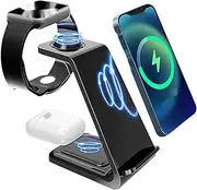 AIMALL Three-in-One Multifunctional Vertical Mobile Phone Holder, Dual Coil Fast Wireless Charger for Apple and Android