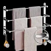 Plus Size Towel Rail 3-Tier Bath Towel Rack with Hooks SUS 304 Stainless Steel Wall Mounted Towel Holder for Kitchen Bathroom Toilet Hotel,50cm