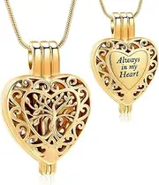 DOTUIARG Tree of Life Urn Necklaces for Ashes Heart Cremation Jewelry Always in My Heart Keepsake Ashes Pendant for Loved One